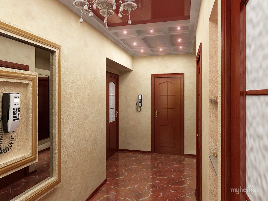 Дизайн узкого коридора в частном доме с ламинатом на стене