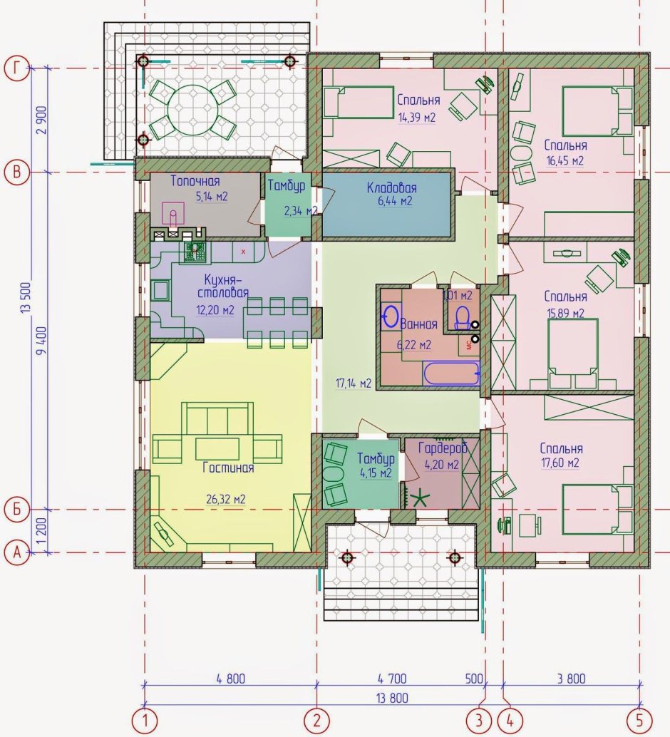 Проекты одноэтажных домов 12х12 планировка с размерами