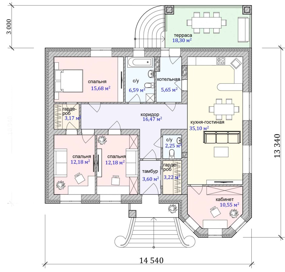 Планировка дома 150кв одноэтажного с тремя спальнями