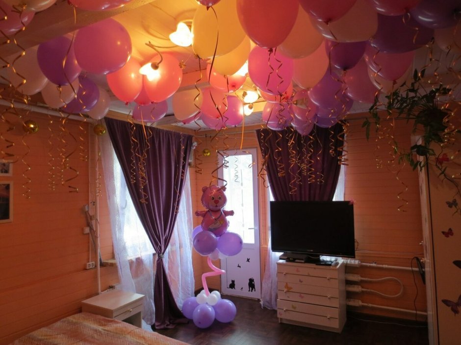 Оформление комнаты шарами на день рождения (70 фото)
