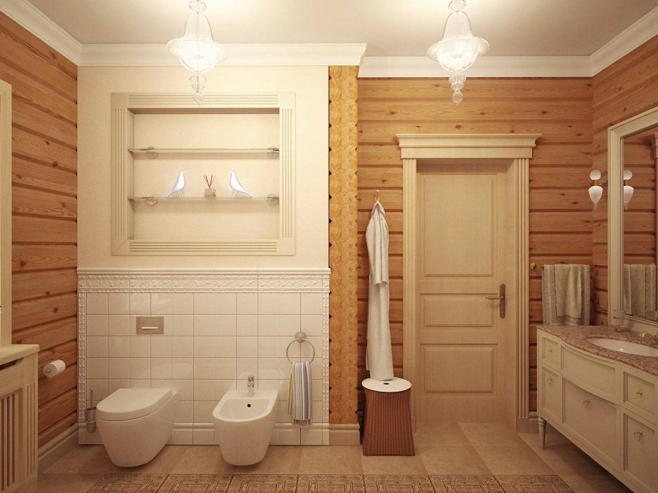 Интерьер ванной комнаты в стиле Шале
