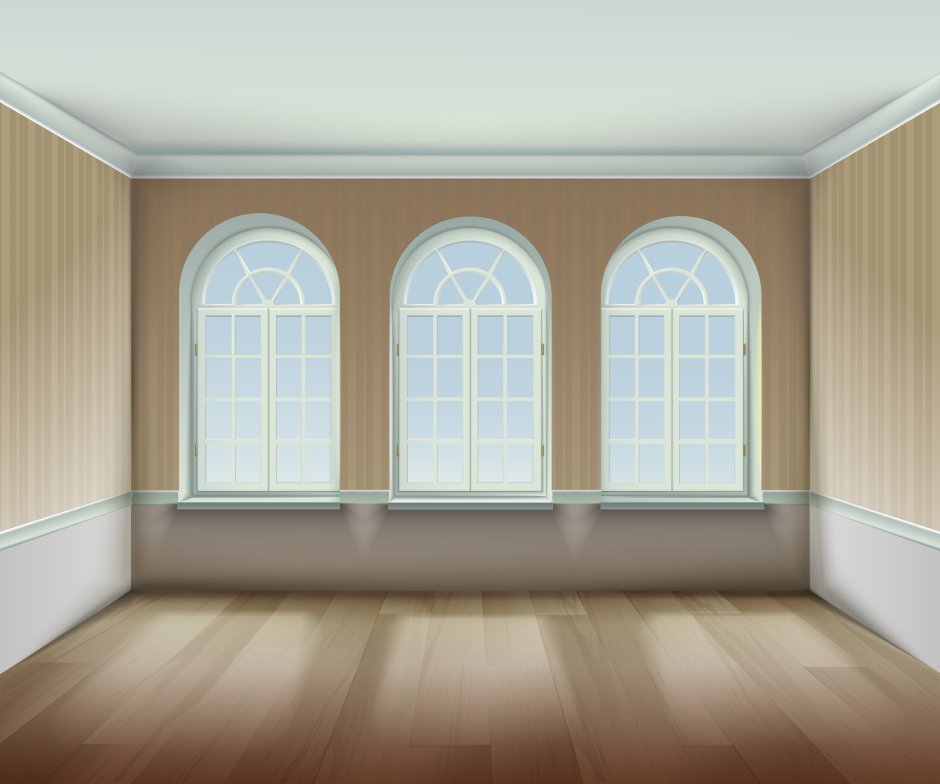 Пустая комната с окном аркой