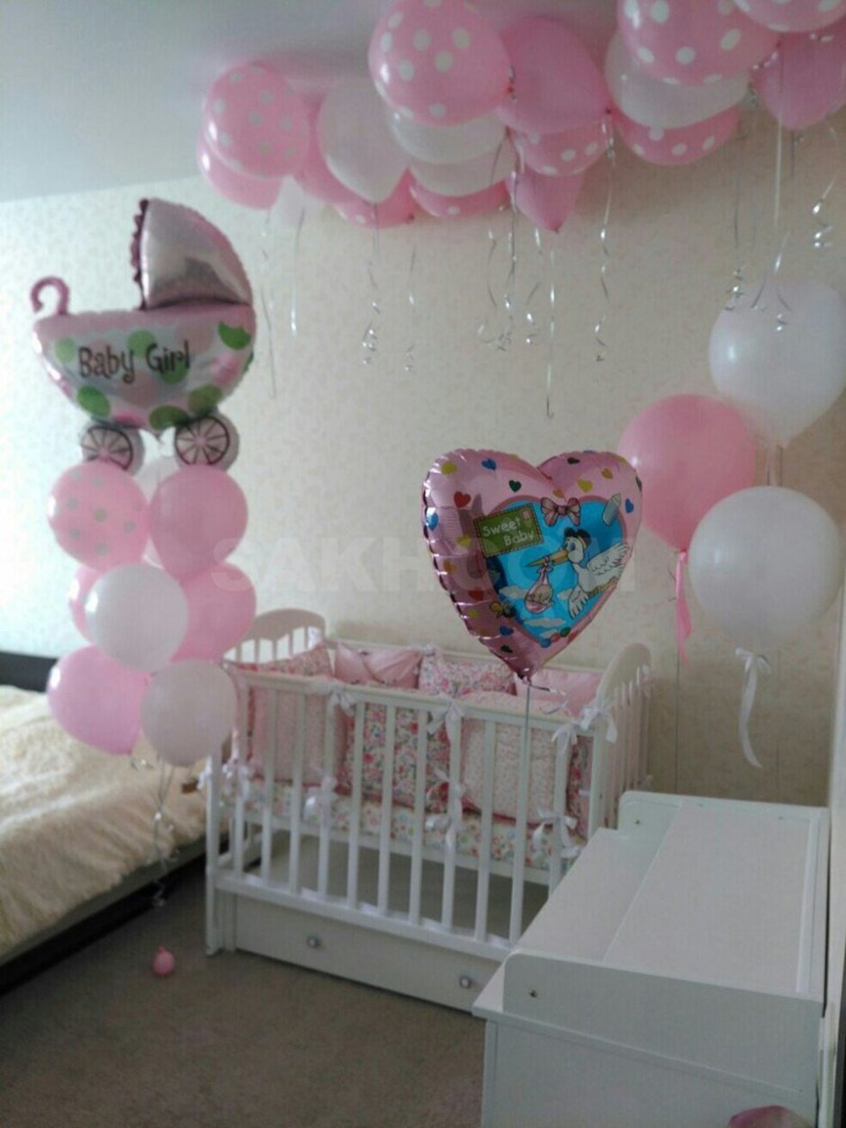 Оформление комнаты для новорожденного шарами (70 фото)