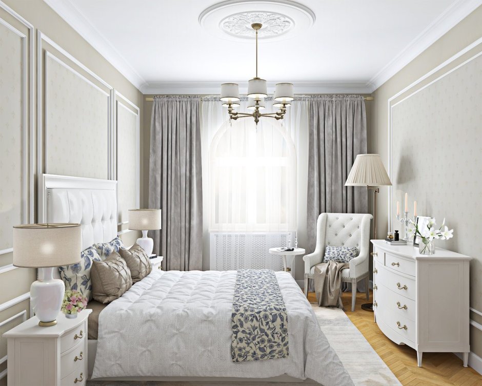 Спальня в классическом стиле в двухкомнатной квартире
