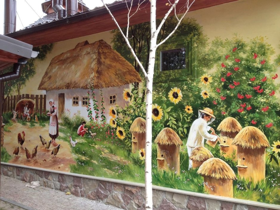 Роспись стен в деревенском стиле