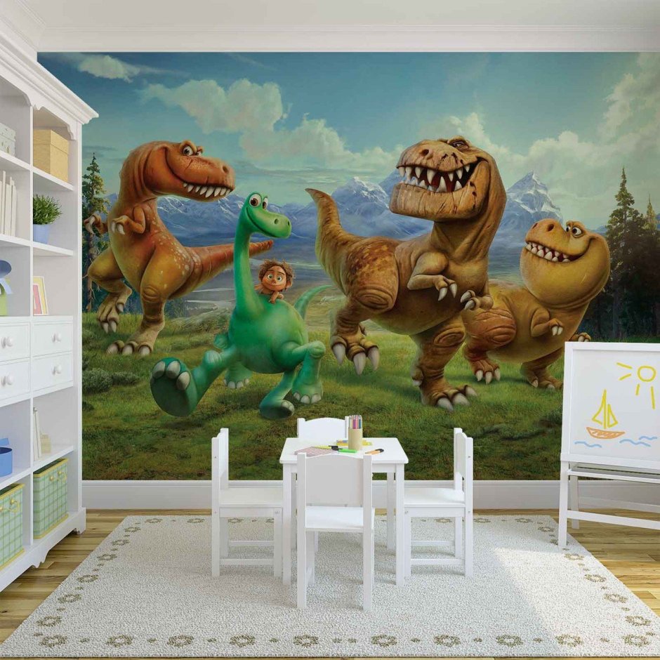 Акварельные динозавры на стене