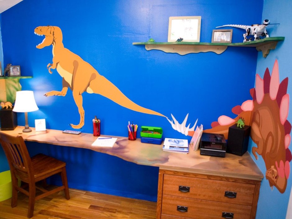 Комната с динозаврами для девочки