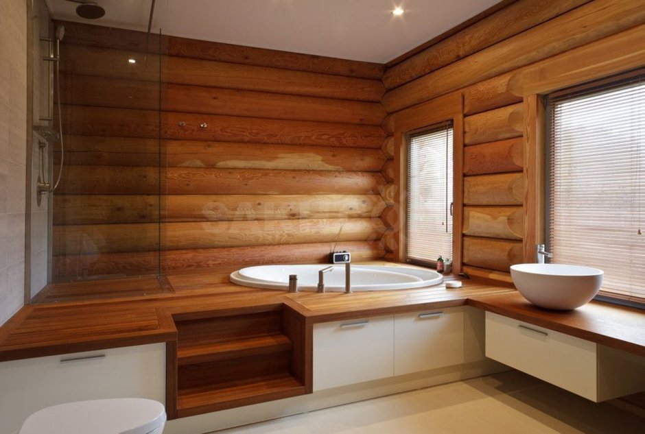 Деревянная ванная комната (74 фото)