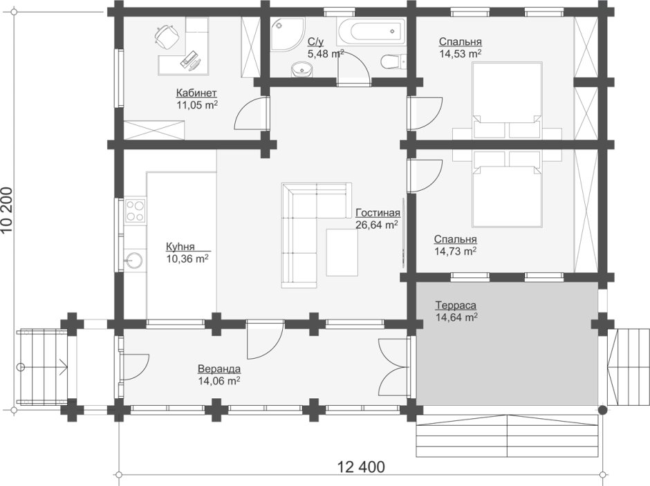 План дома из бревна 10 на 12 одноэтажного дома