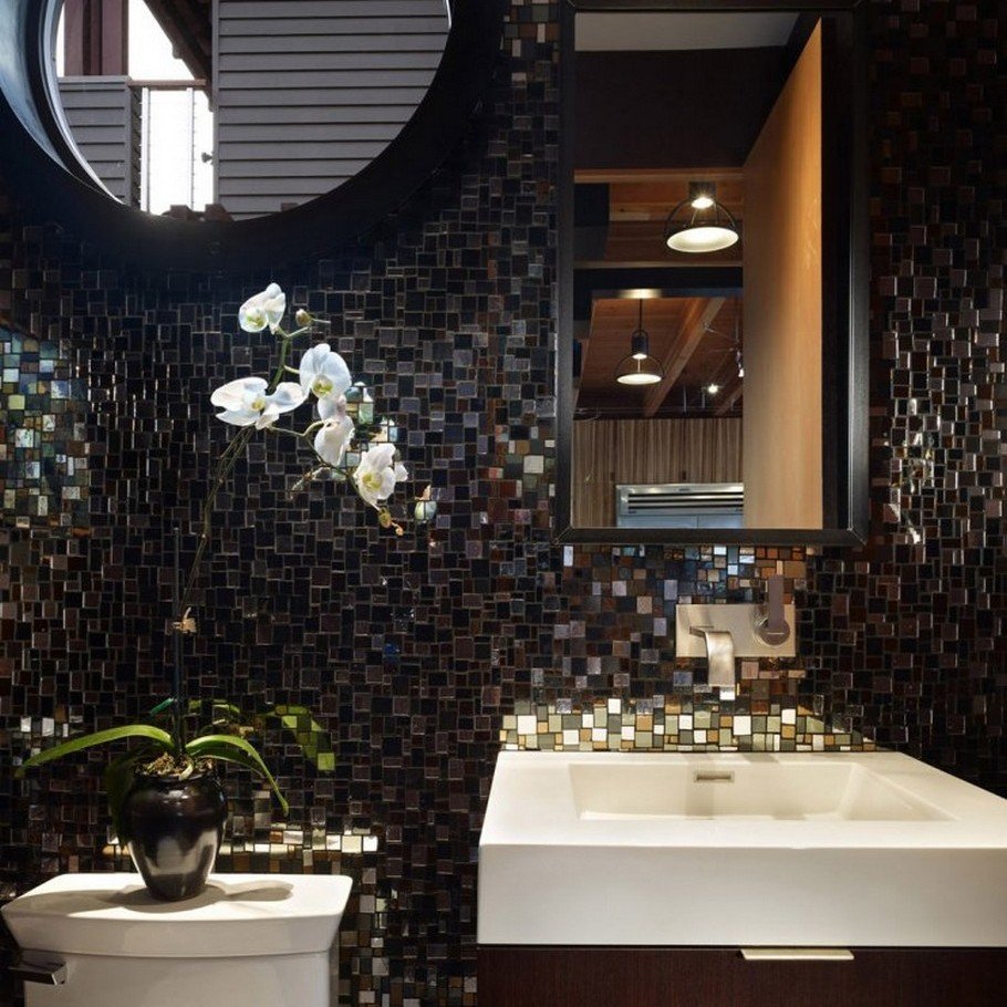 Черно белая мозаика в ванной (68 фото)