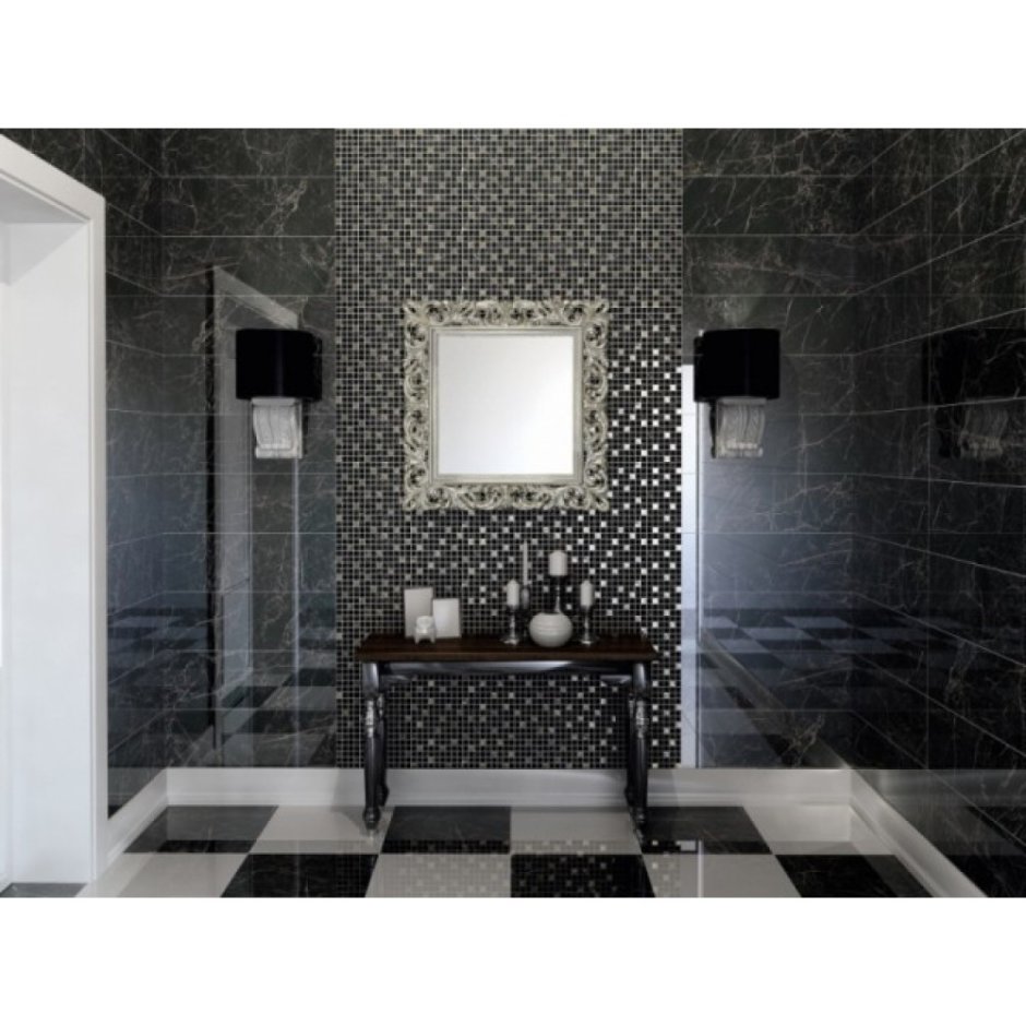 Металлическая мозаика в ванной