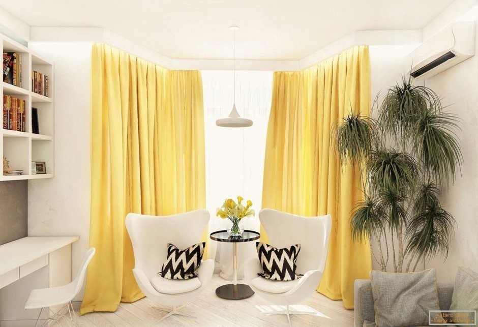 Желтые шторы в интерьере