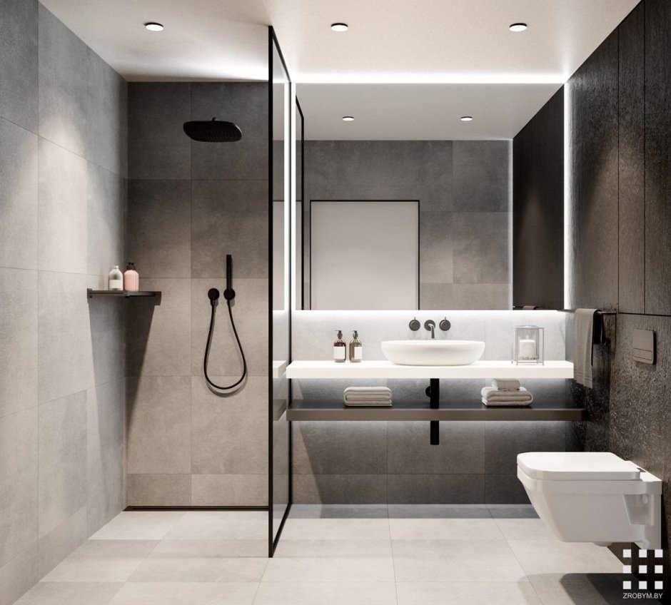 Дизайн ванной комнаты в стиле минимализм (73 фото)