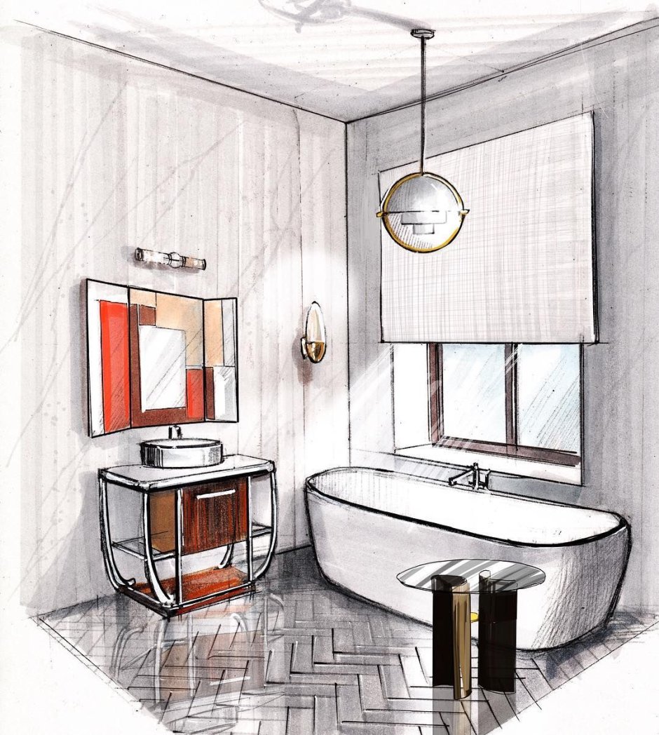 Рисунок ванной комнаты карандашом
