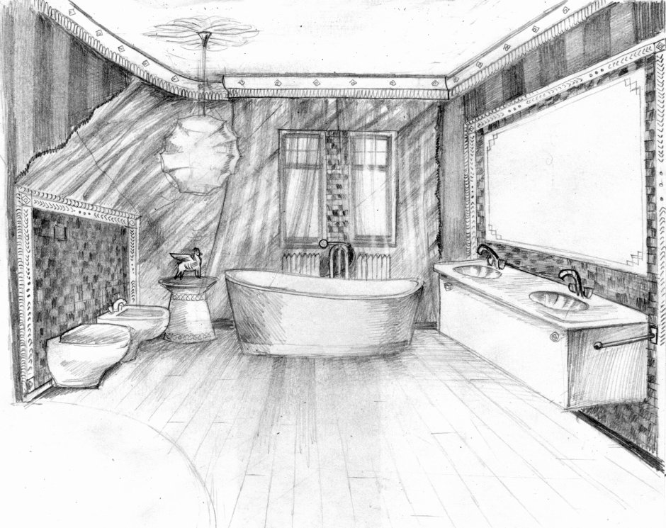 Зарисовка интерьера ванной