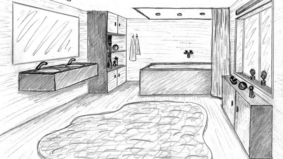 Дизайн ванны совмещенной с туалетом рисунок карандашом