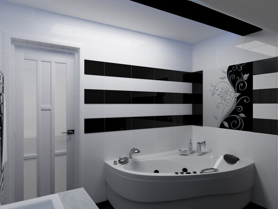 Интерьеры ванны черно белый стиль