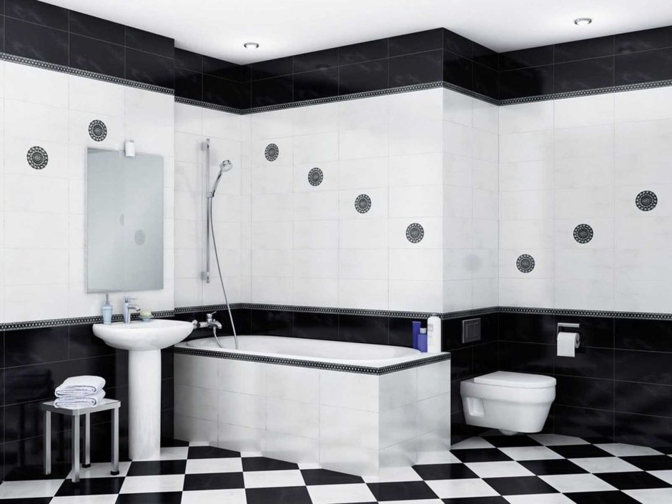 Черно-белая мозаика в ванной комнате