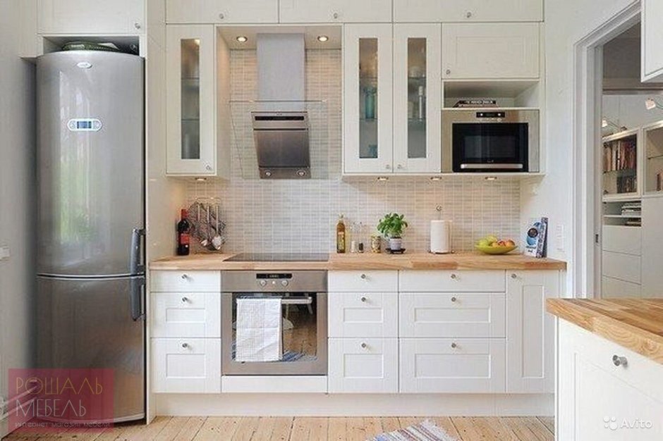 Кухня икеа белая с холодильником