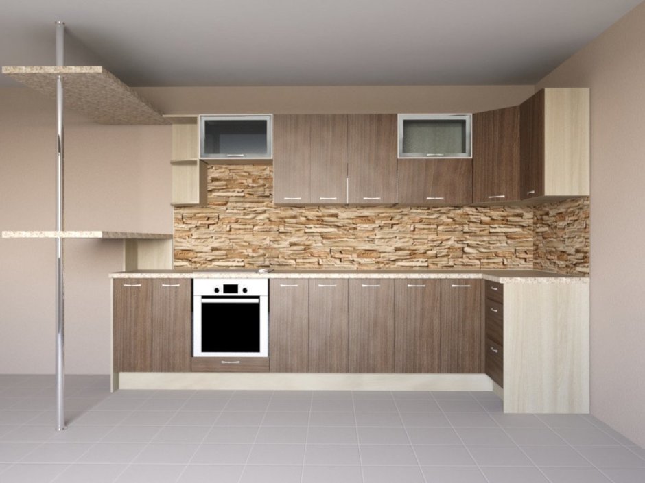 Кухня белый бетон и дерево