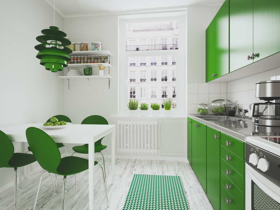 Кухня с зелеными стенами хрущевка