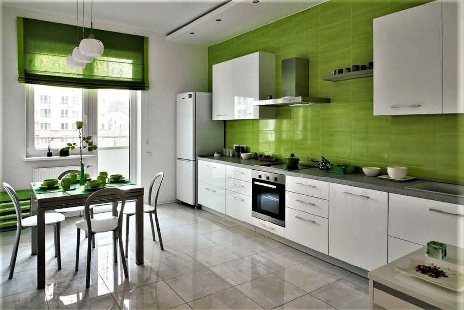 Зелено серая кухня