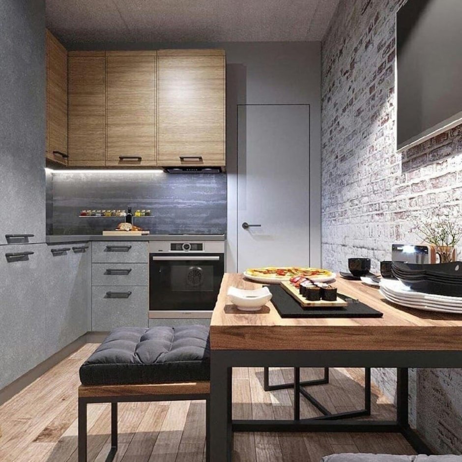 Кухни без верхних навесных шкафов в современном стиле