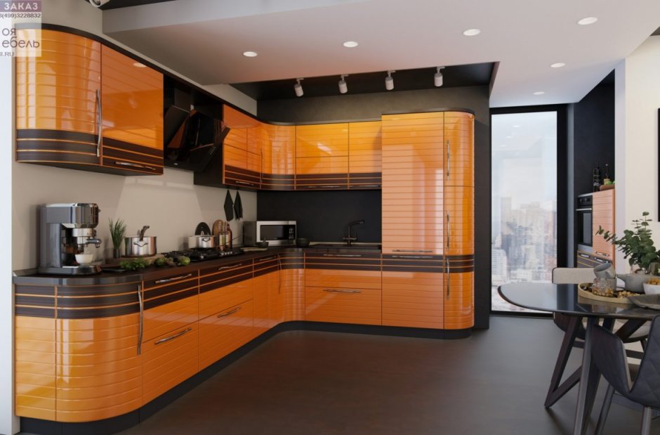 Кухня с оранжевыми фасадами