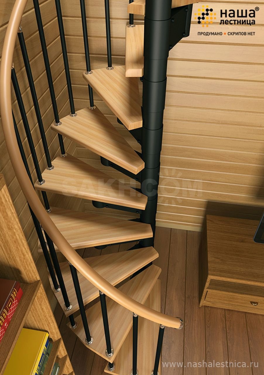 Винтовая деревянная лестница модульная, ДЛС-036