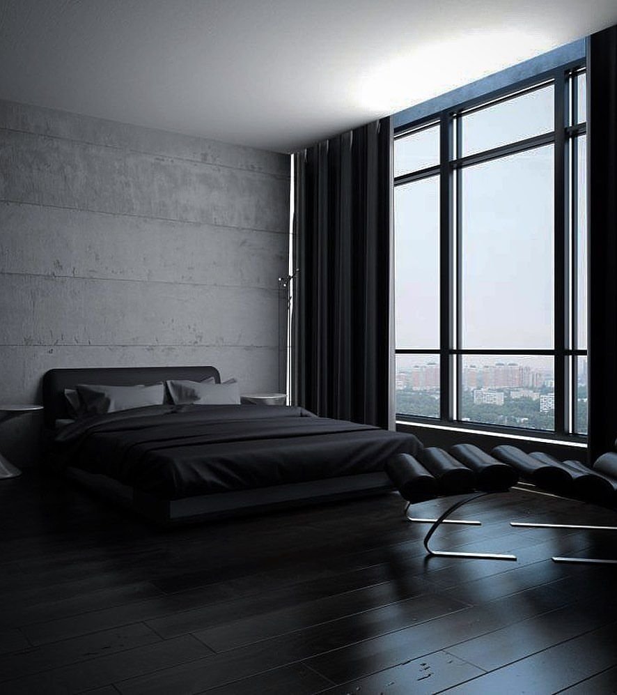 Черная спальня в стиле Модерн интерьер