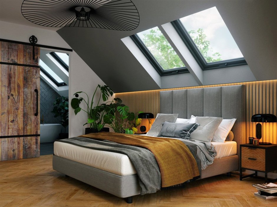 Спальня с мансардной крышей