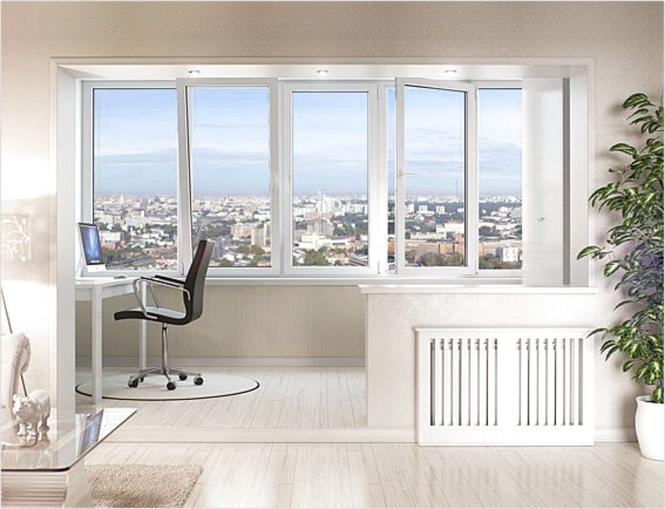 Объединение балкона с комнатой с панорамными окнами