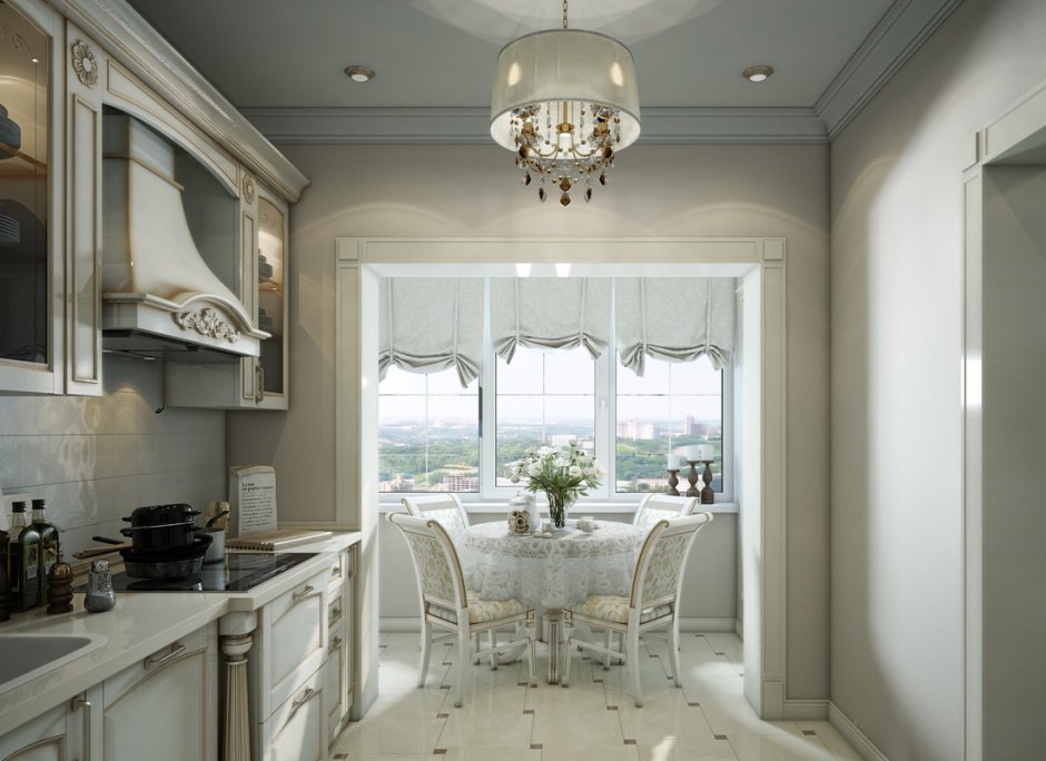 Кухня в классическом стиле с балконом