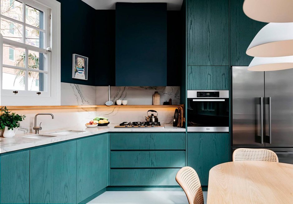 Кухонный шкаф сине зеленый
