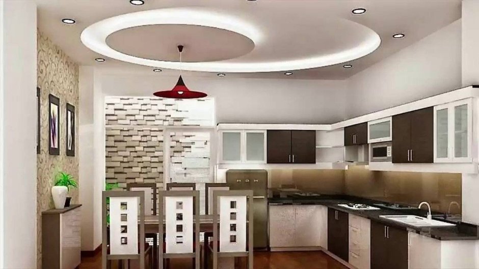 Красивые потолки из гипсокартона на кухне