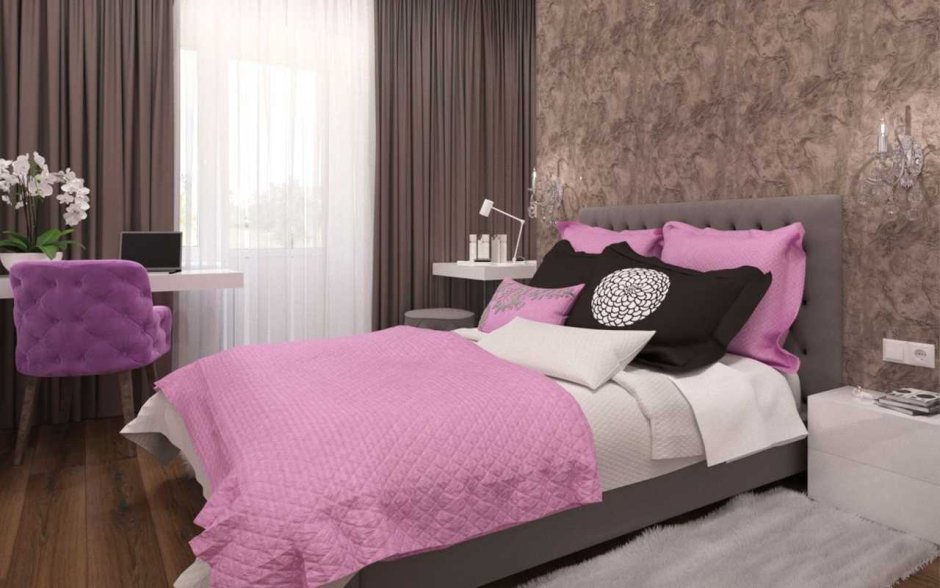 Спальня в коричнево розовых тонах