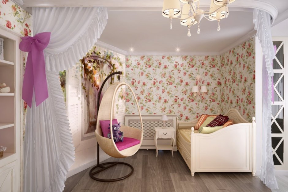 Спальня в стиле Прованс в комнате 10кв для девочки подростка