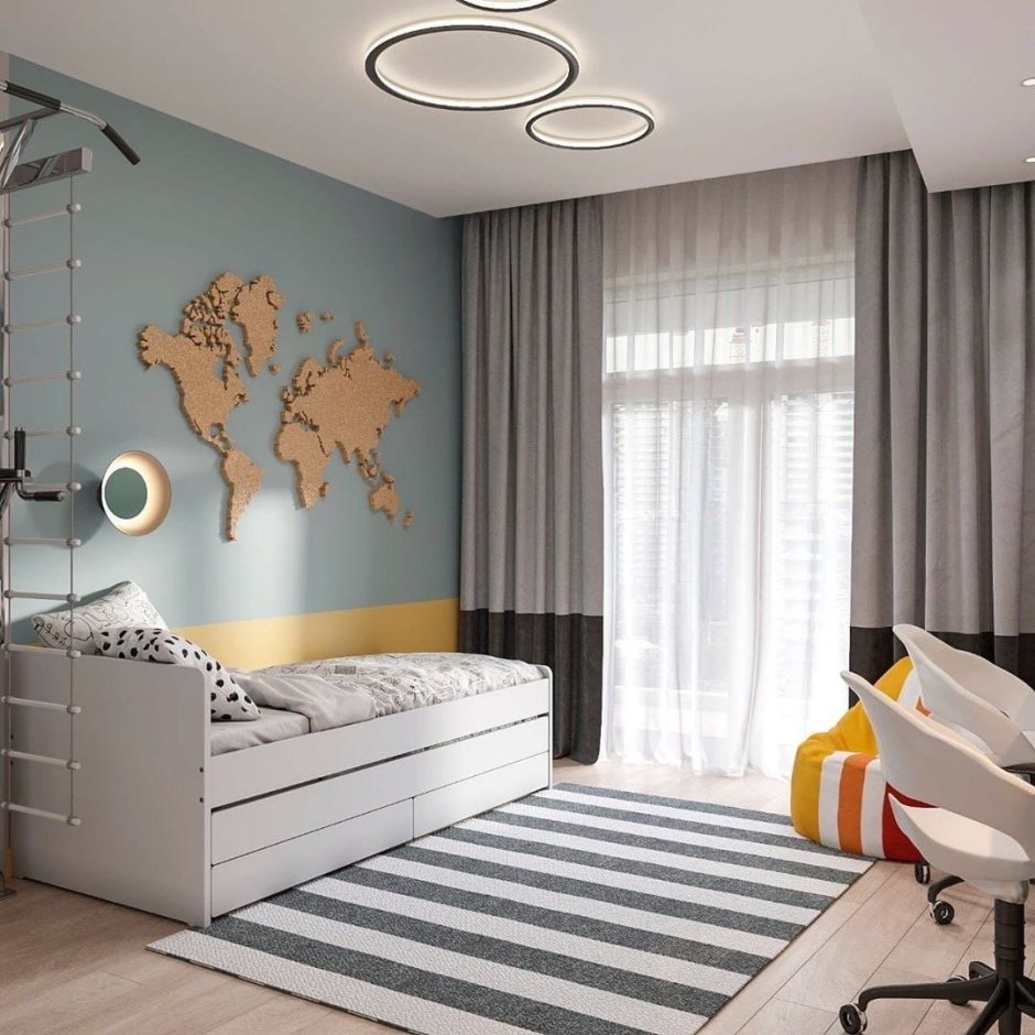 Комната мечты в жёлто белом цвете для мальчика 16 лет