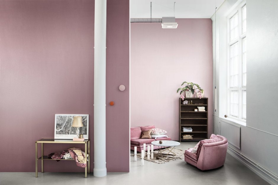 Розовый цвет стен в интерьере