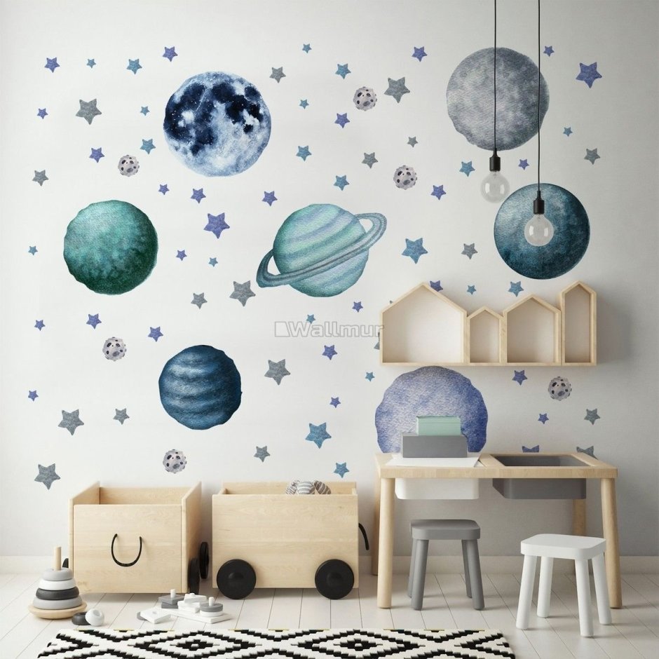 Красивое украшение стен в стиле космоса