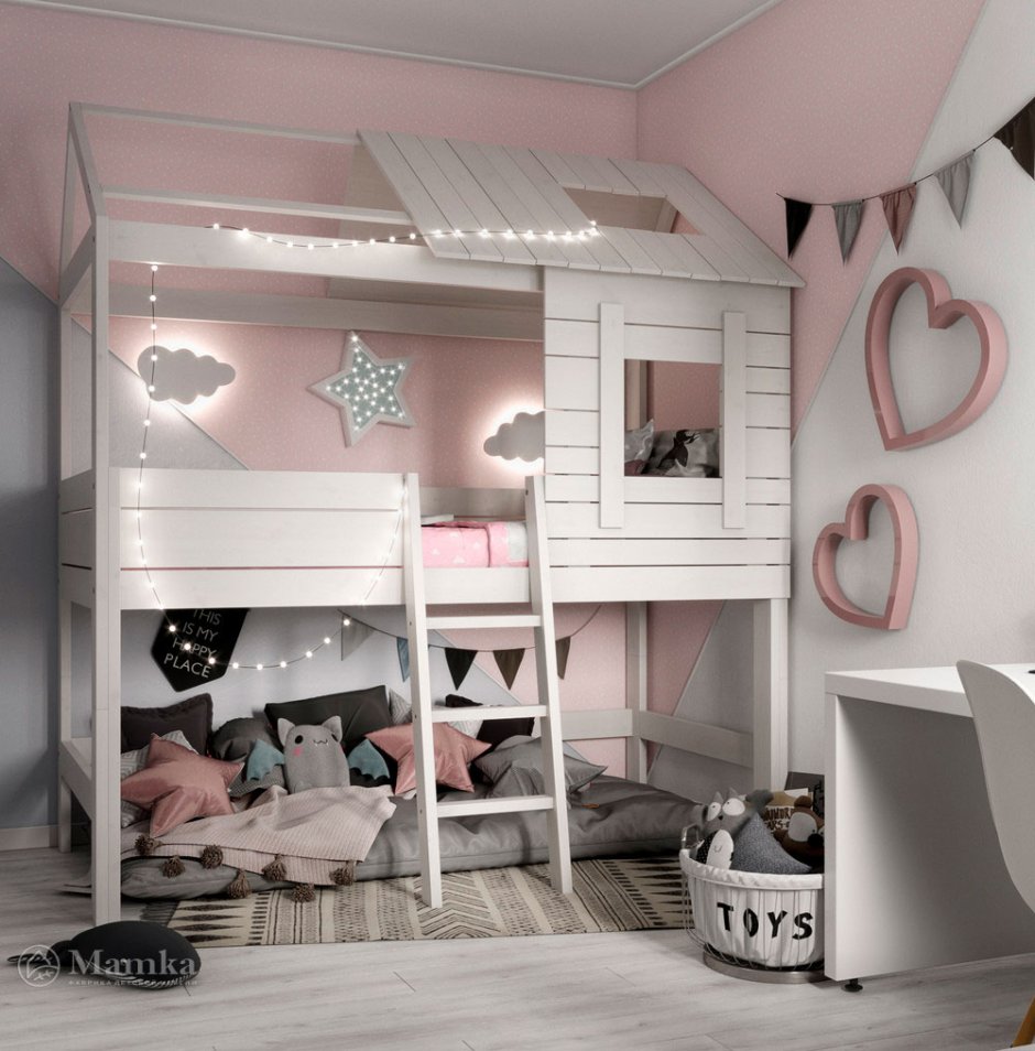 Комната для девочки с кроватью чердаком