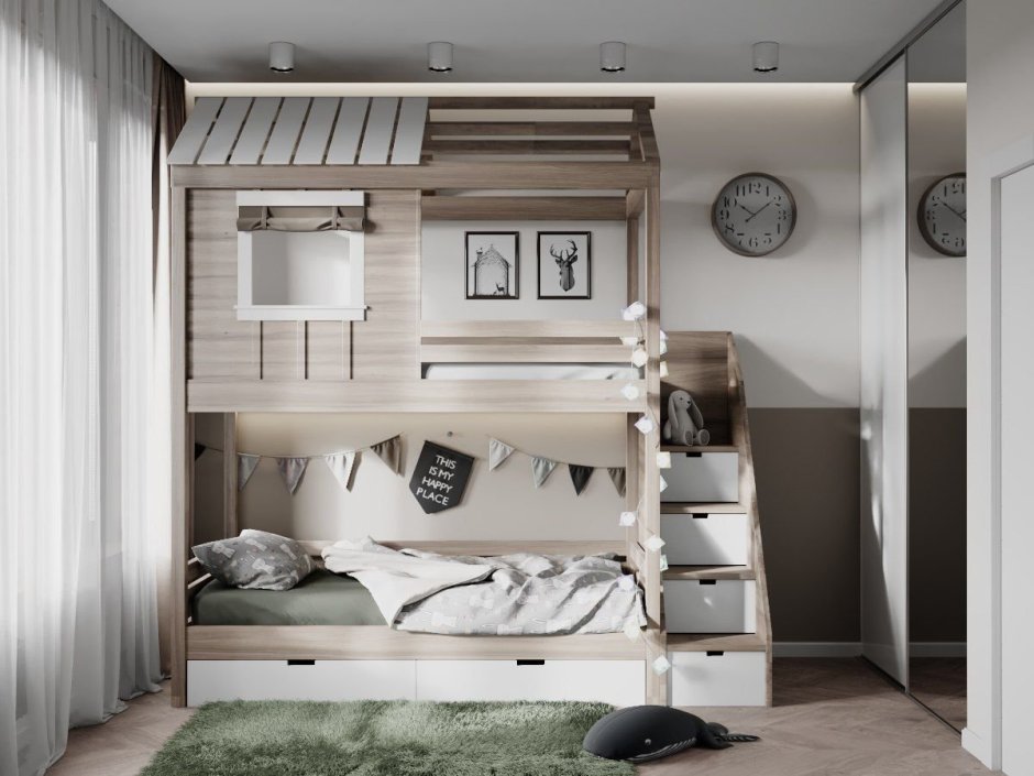 Спальня с двухэтажной кроватью для мальчика