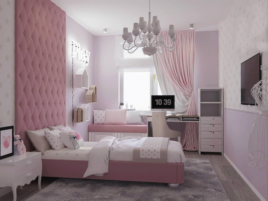 Спальня для девочки в серо розовых тонах