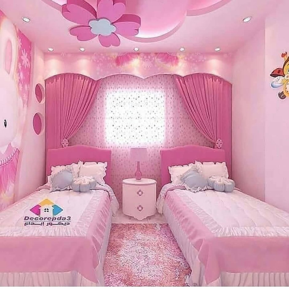 Спальня для 2 девочек в розовом цвете