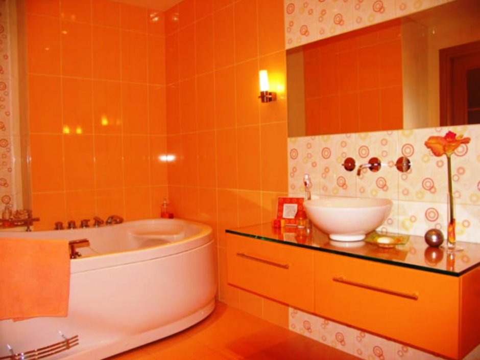 Ванная в оранжевых тонах
