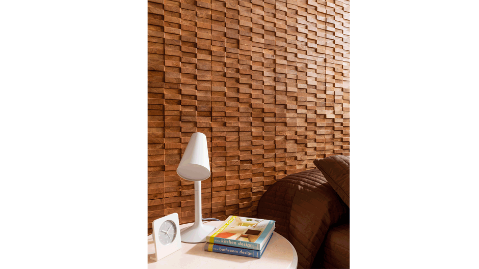 Деревянная мозаика для стен в интерьере