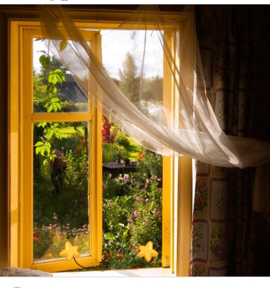 Распахнутое окно с занавесками