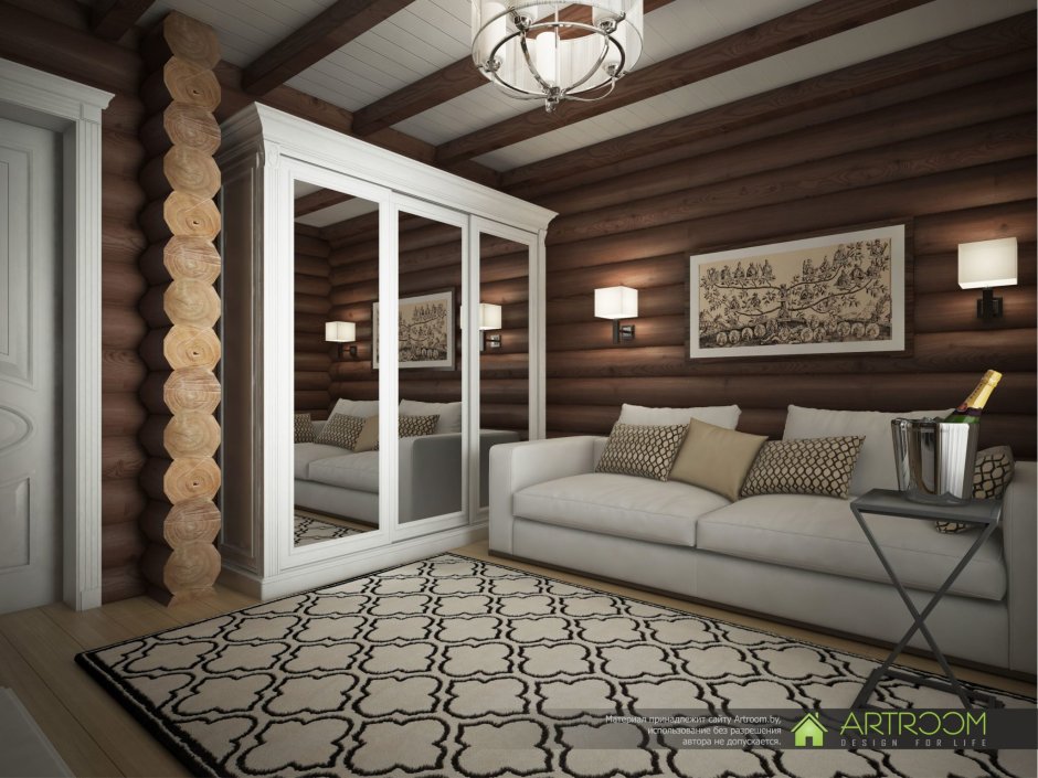 Спальня-гостиная в деревянном доме
