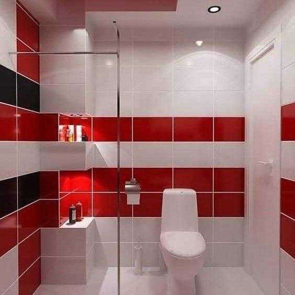 Красный кафель в ванной