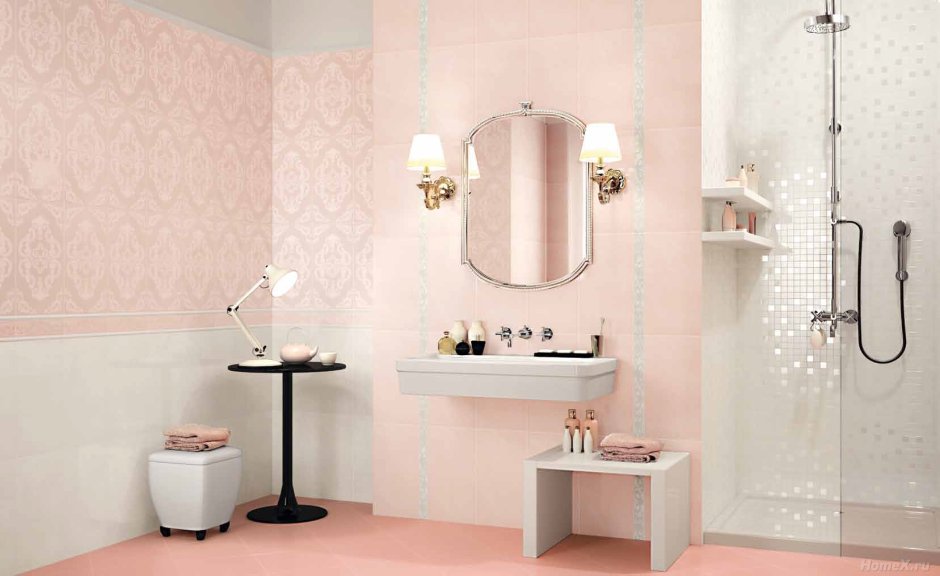 Итальянская розовая плитка для ванной